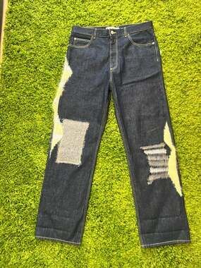 Marni Mohair-Patchwork Raw Indigo Straight-Leg Jeans